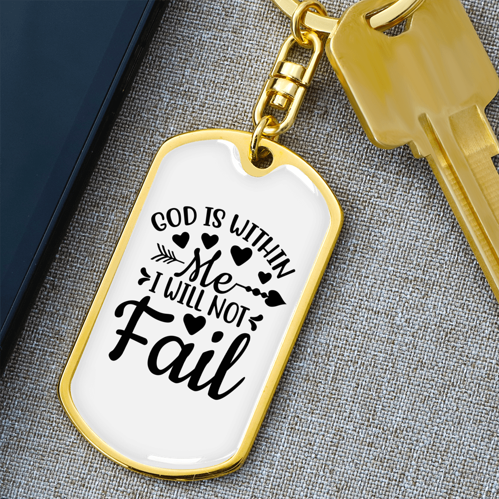God Within Me Keychain Stainless Steel or 18k Gold Dog Tag Keyring-Express Your Love Gifts