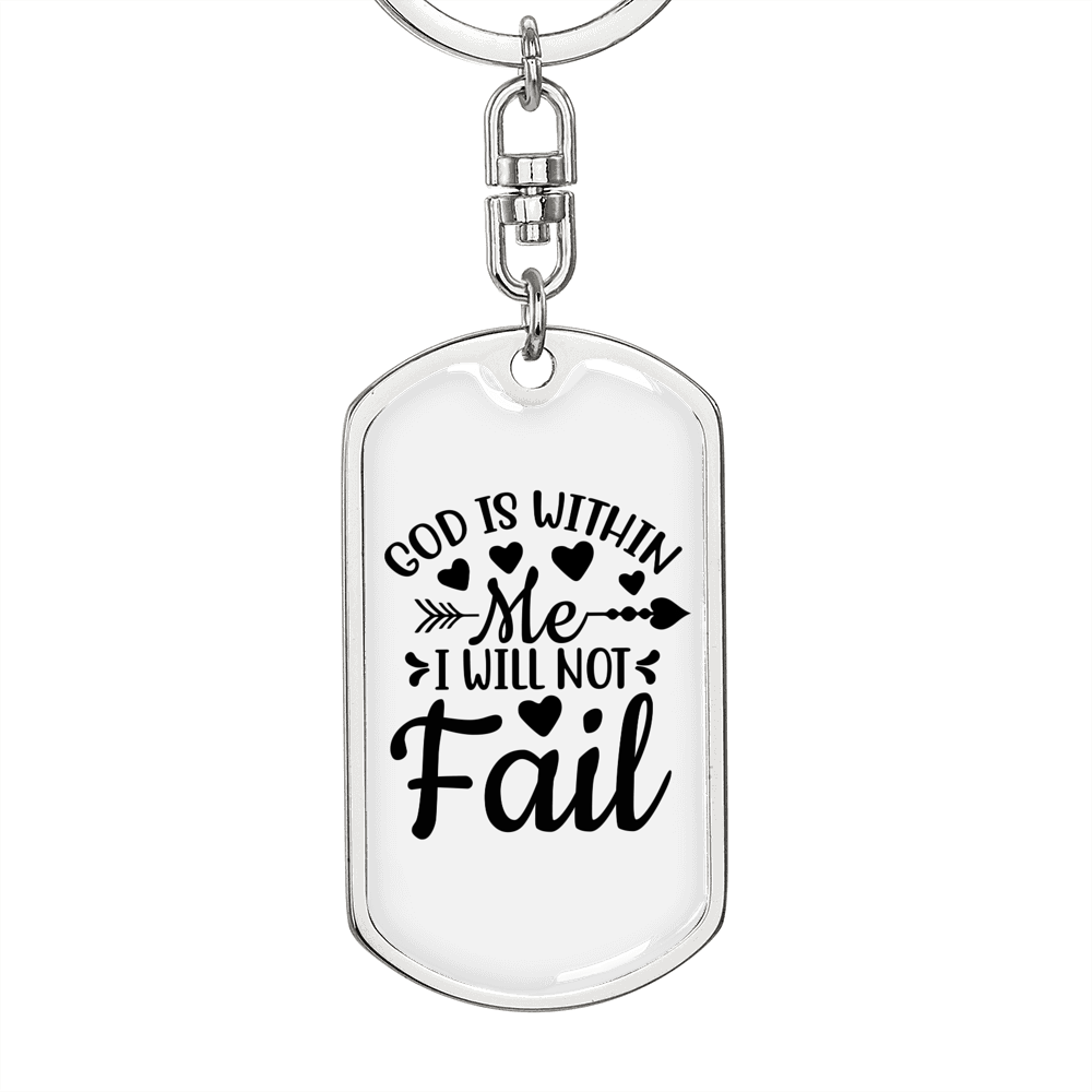 God Within Me Keychain Stainless Steel or 18k Gold Dog Tag Keyring-Express Your Love Gifts