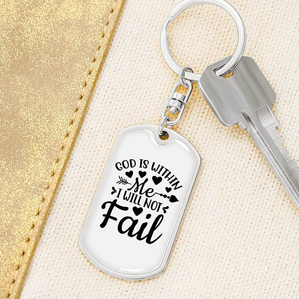 God Within Me Keychain Stainless Steel or 18k Gold Dog Tag Keyring-Express Your Love Gifts