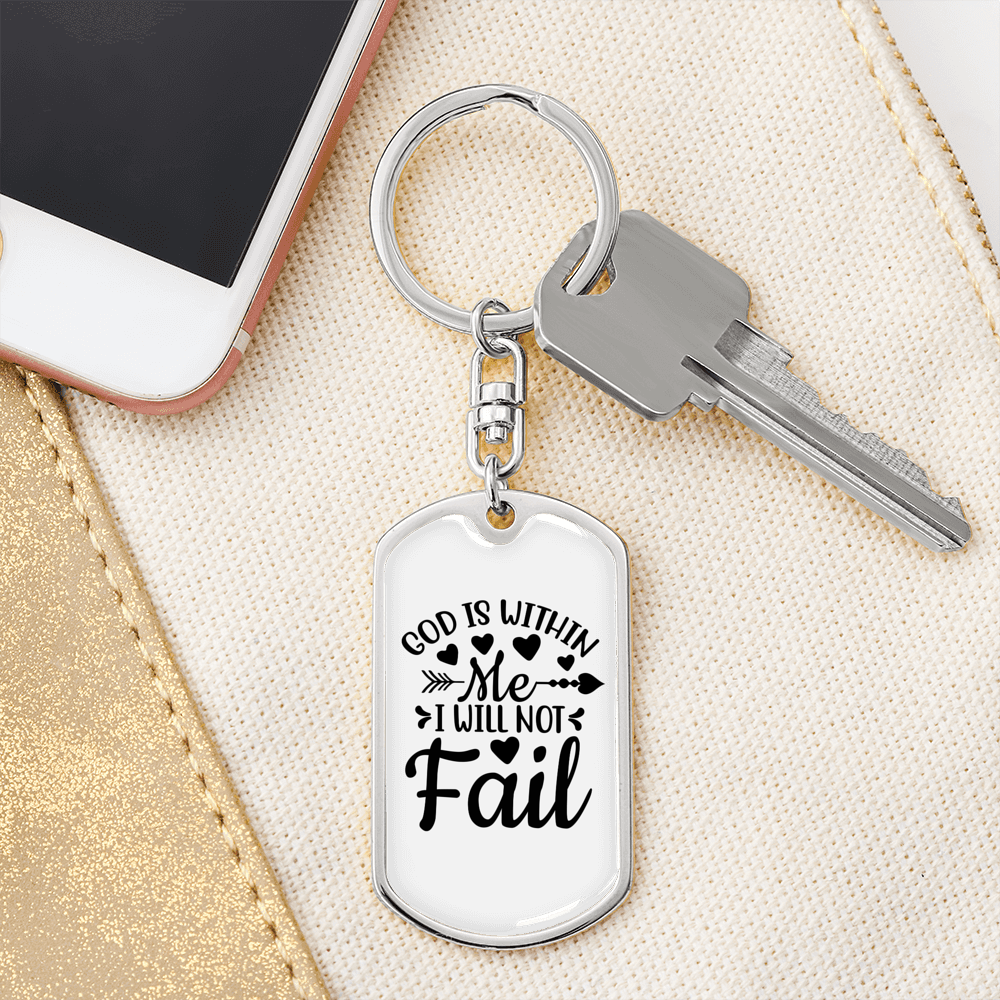God Within Me Keychain Stainless Steel or 18k Gold Dog Tag Keyring-Express Your Love Gifts