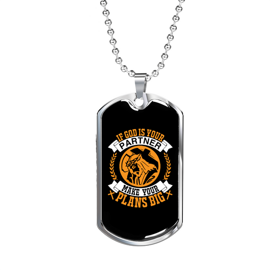 God Your Partner Orange Necklace Stainless Steel or 18k Gold Dog Tag 24" Chain-Express Your Love Gifts
