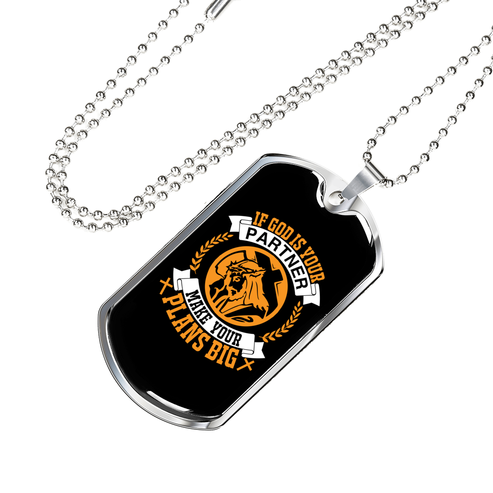 God Your Partner Orange Necklace Stainless Steel or 18k Gold Dog Tag 24" Chain-Express Your Love Gifts