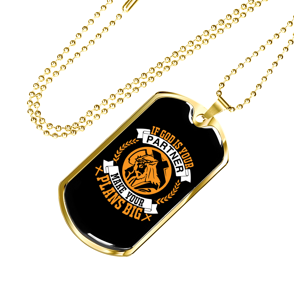 God Your Partner Orange Necklace Stainless Steel or 18k Gold Dog Tag 24" Chain-Express Your Love Gifts