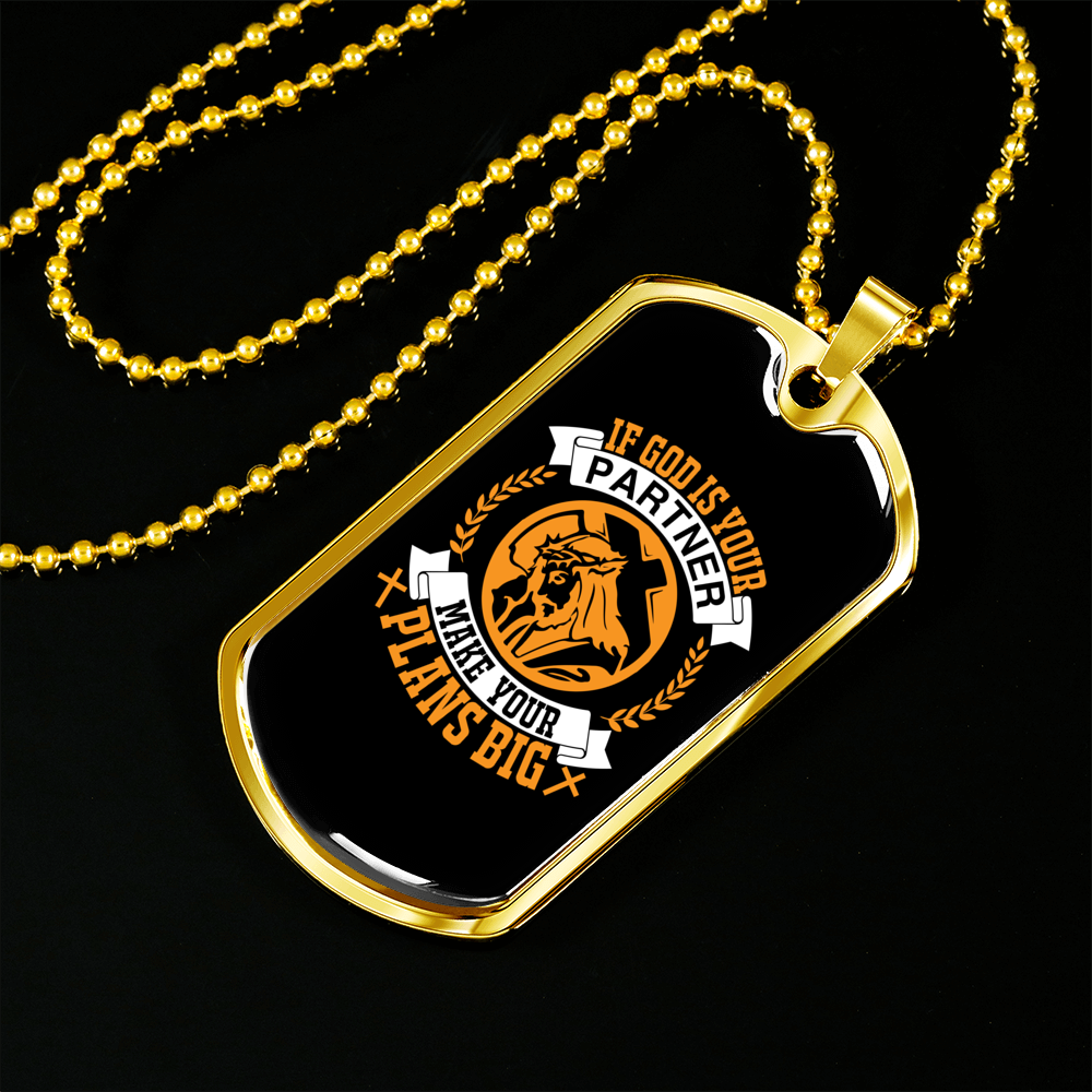 God Your Partner Orange Necklace Stainless Steel or 18k Gold Dog Tag 24" Chain-Express Your Love Gifts