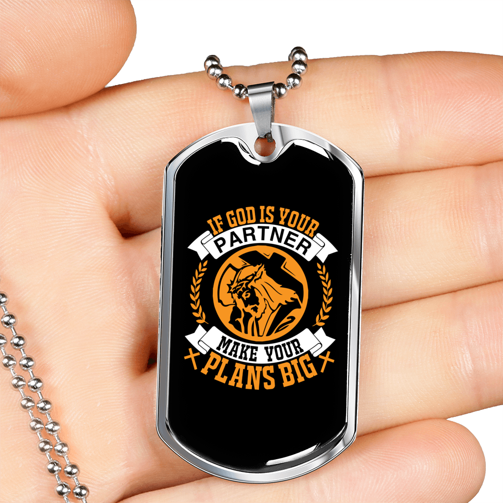 God Your Partner Orange Necklace Stainless Steel or 18k Gold Dog Tag 24" Chain-Express Your Love Gifts