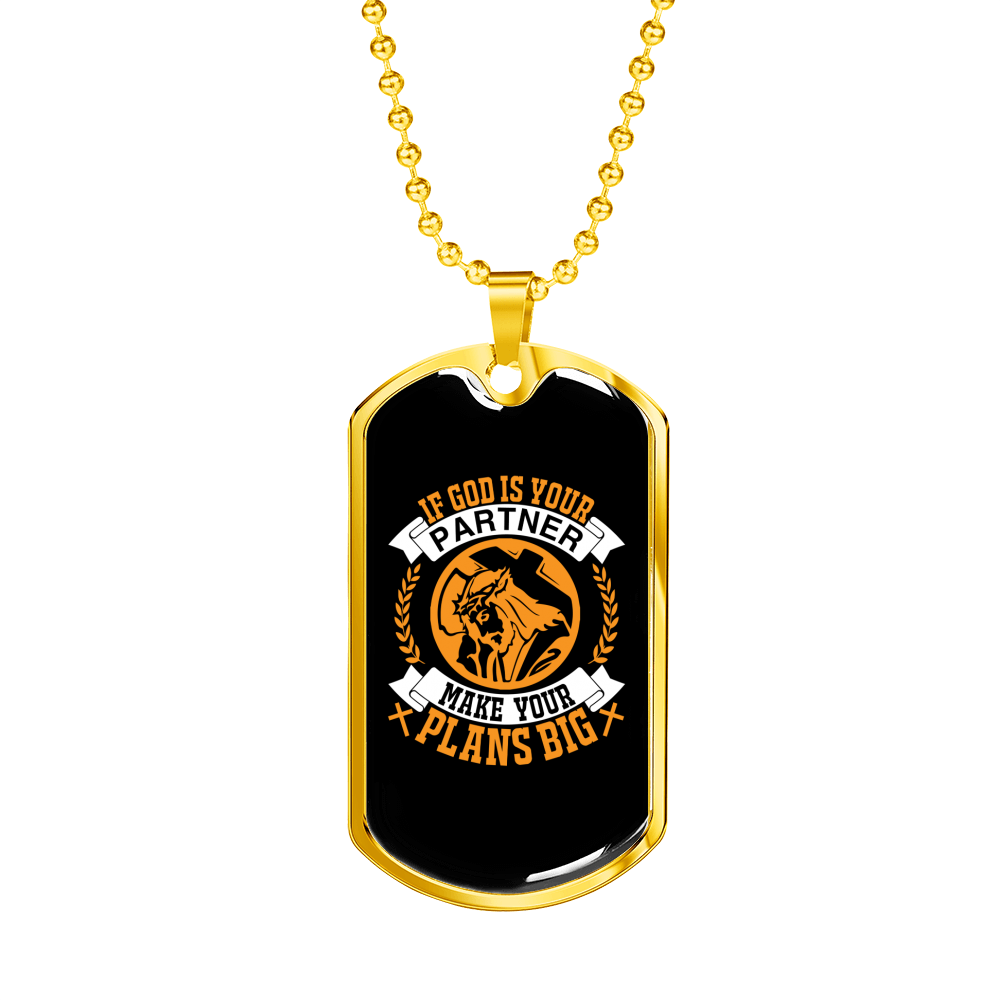 God Your Partner Orange Necklace Stainless Steel or 18k Gold Dog Tag 24" Chain-Express Your Love Gifts
