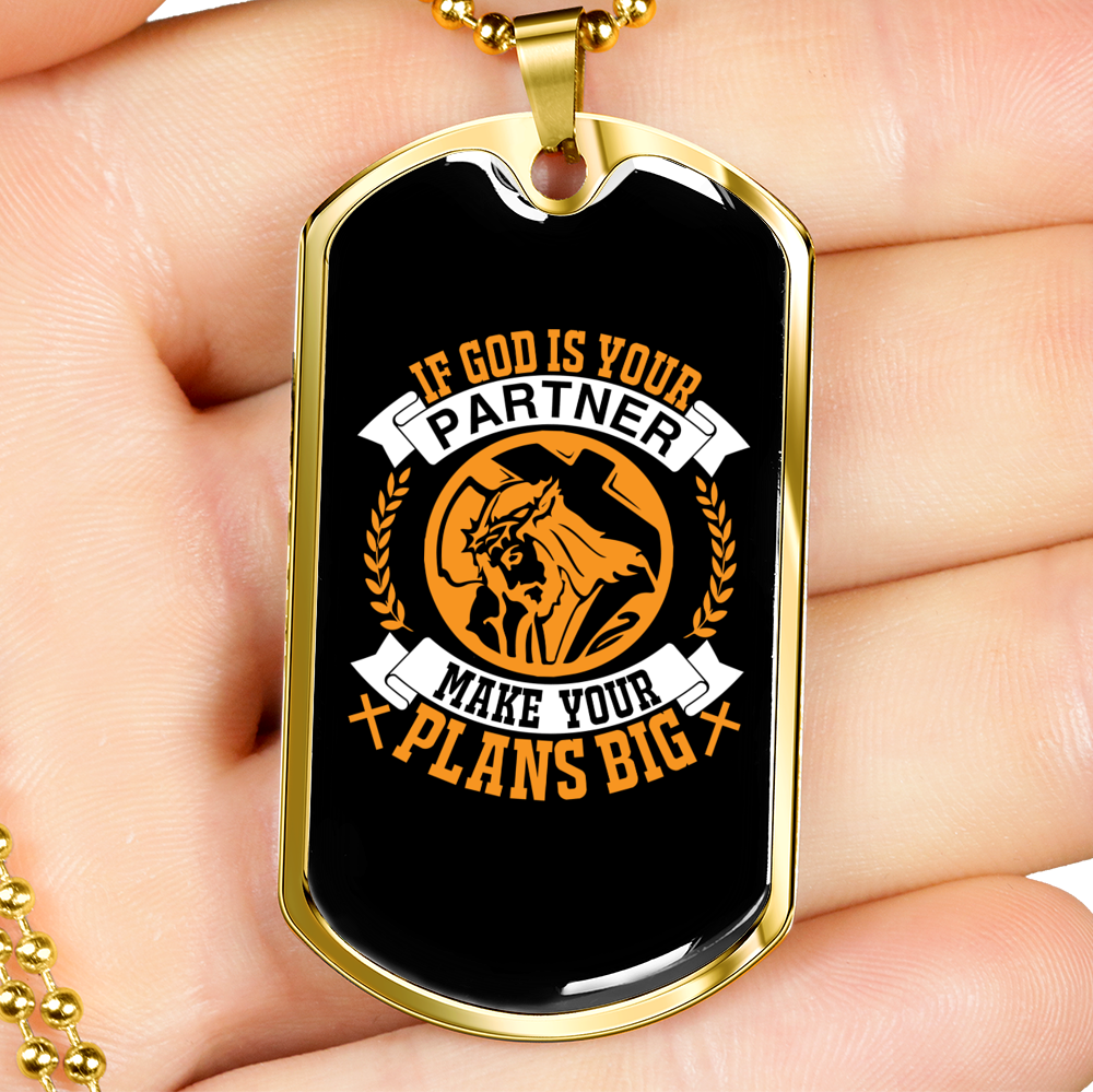 God Your Partner Orange Necklace Stainless Steel or 18k Gold Dog Tag 24" Chain-Express Your Love Gifts