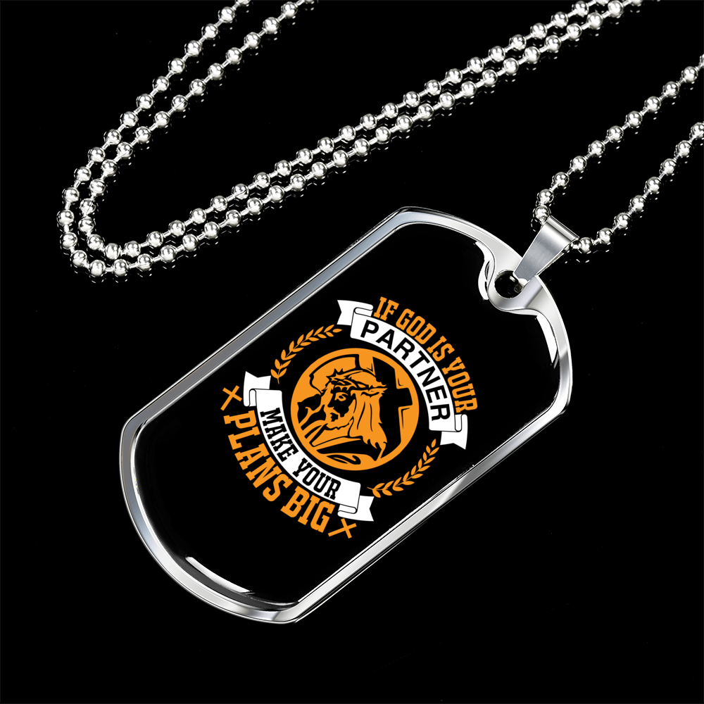 God Your Partner Orange Necklace Stainless Steel or 18k Gold Dog Tag 24" Chain-Express Your Love Gifts