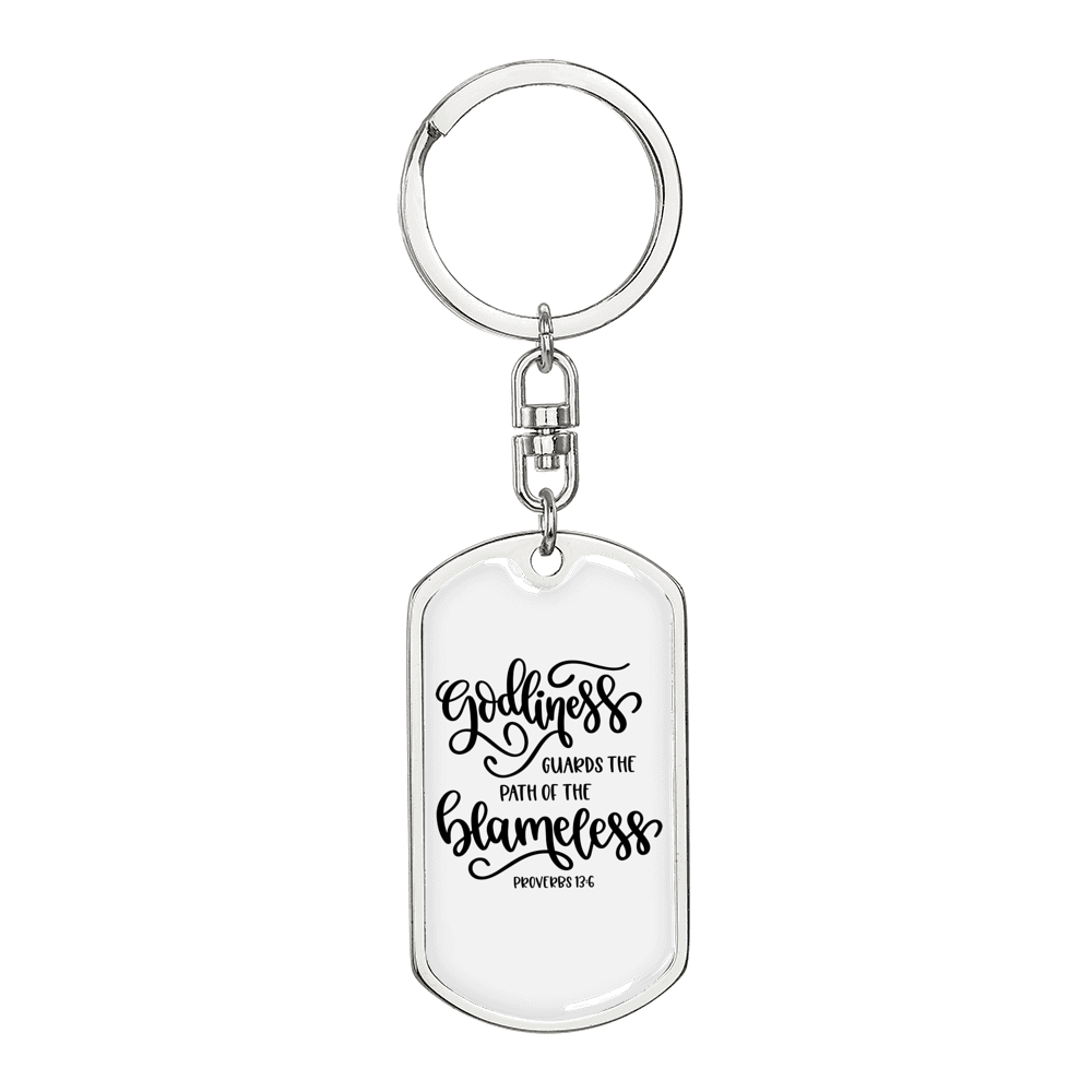Godliness Guards The Blameless Proverbs 13:6 Keychain Stainless Steel or 18k Gold Dog Tag Keyring-Express Your Love Gifts