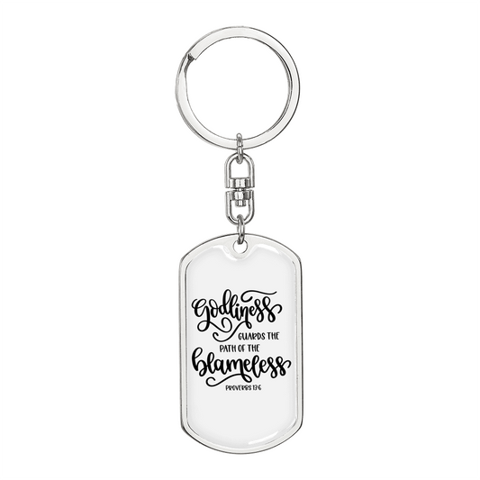 Godliness Guards The Blameless Proverbs 13:6 Keychain Stainless Steel or 18k Gold Dog Tag Keyring-Express Your Love Gifts
