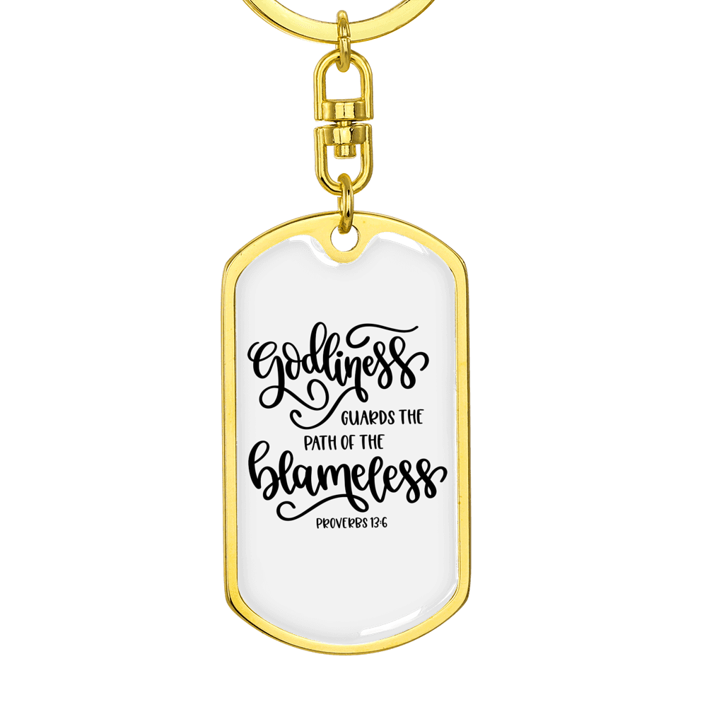 Godliness Guards The Blameless Proverbs 13:6 Keychain Stainless Steel or 18k Gold Dog Tag Keyring-Express Your Love Gifts