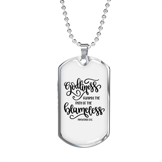 Godliness Guards The Blameless Proverbs 13:6 Necklace Stainless Steel or 18k Gold Dog Tag 24" Chain-Express Your Love Gifts