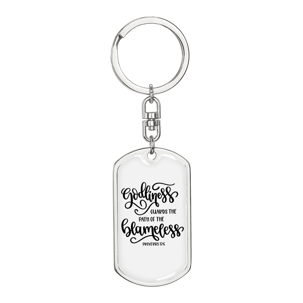 Godliness Proverbs 13:6 Keychain Stainless Steel or 18k Gold Dog Tag Keyring-Express Your Love Gifts