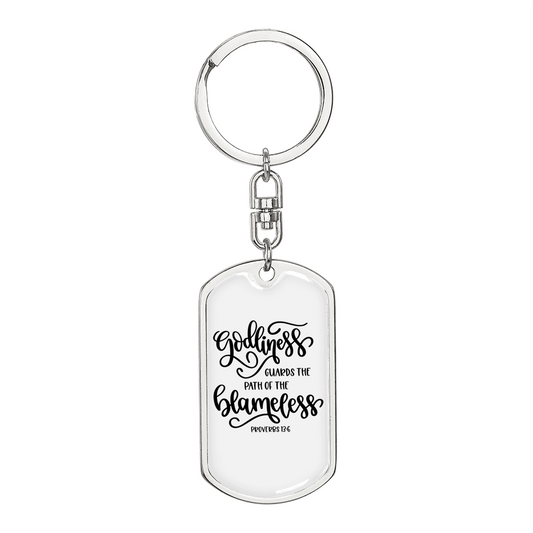 Godliness Proverbs 13:6 Keychain Stainless Steel or 18k Gold Dog Tag Keyring-Express Your Love Gifts