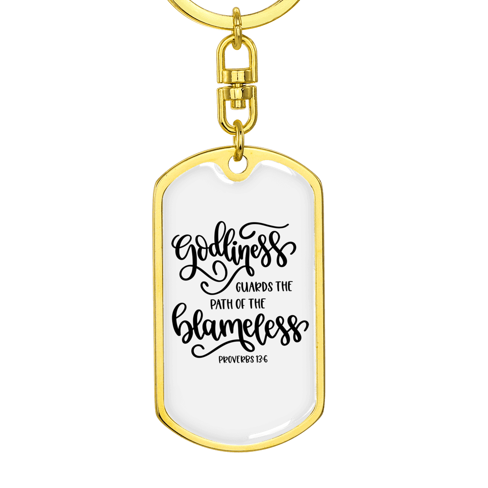 Godliness Proverbs 13:6 Keychain Stainless Steel or 18k Gold Dog Tag Keyring-Express Your Love Gifts