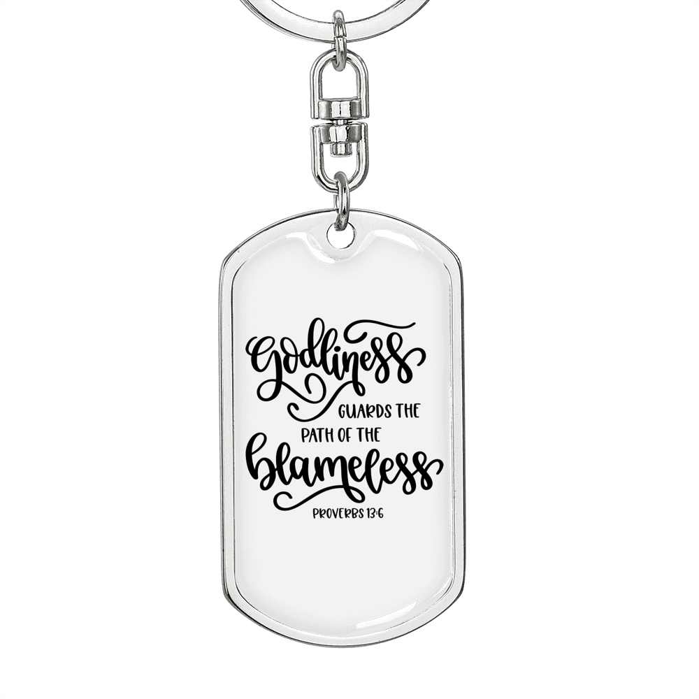 Godliness Proverbs 13:6 Keychain Stainless Steel or 18k Gold Dog Tag Keyring-Express Your Love Gifts