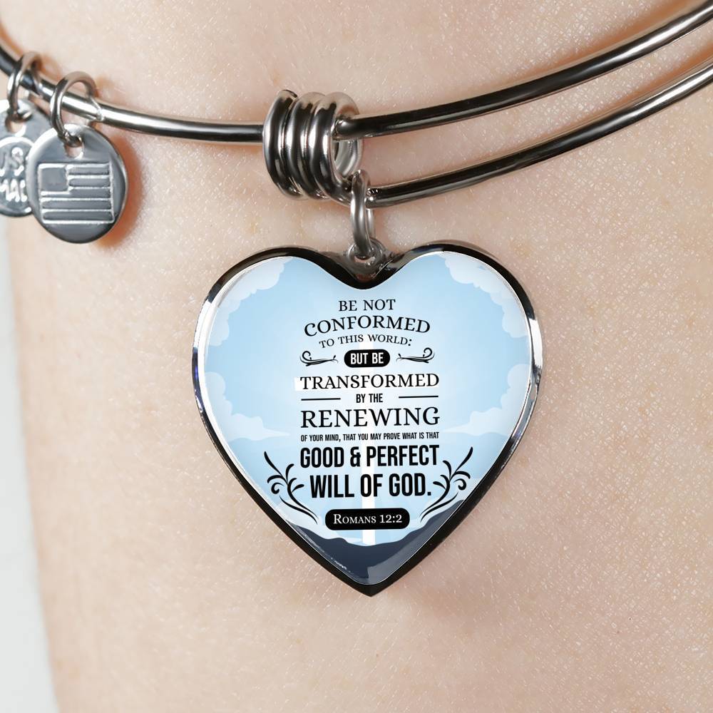 Good And Perfect Will of God Bible Verse Faith Heart Bracelet Bangle - Express Your Love Gifts