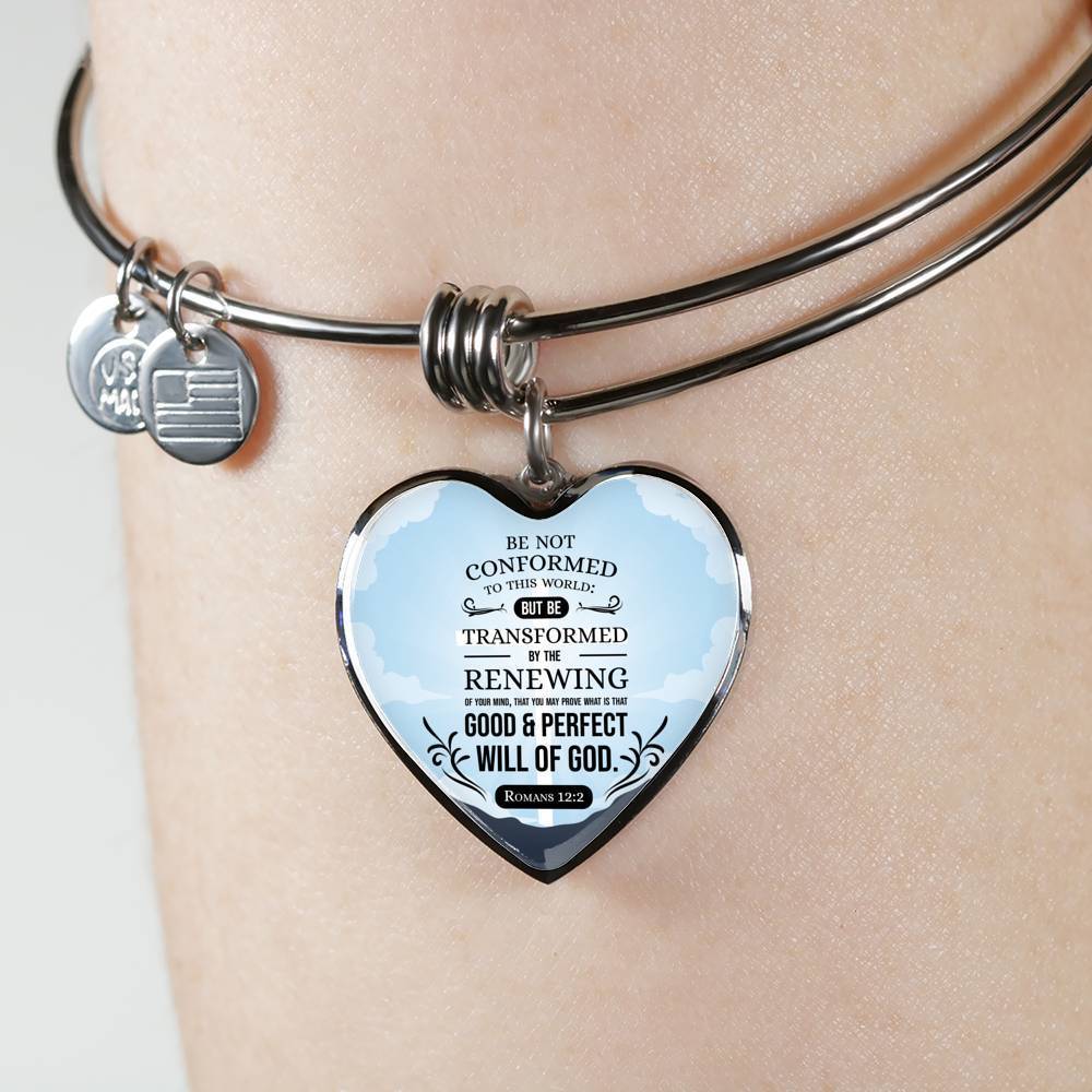 Good And Perfect Will of God Bible Verse Faith Heart Bracelet Bangle - Express Your Love Gifts