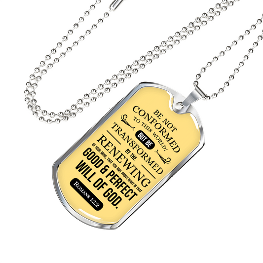 Good And Perfect Will Of God Faith Gear Necklace Stainless Steel or 18k Gold Dog Tag w 24" Chain