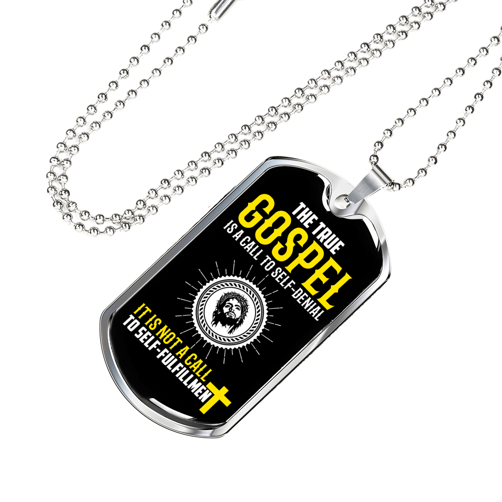 Gospel Call To Self Denial Necklace Stainless Steel or 18k Gold Dog Tag 24" Chain-Express Your Love Gifts