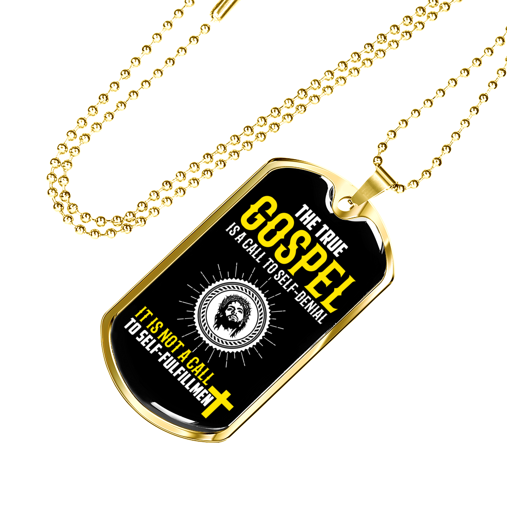 Gospel Call To Self Denial Necklace Stainless Steel or 18k Gold Dog Tag 24" Chain-Express Your Love Gifts
