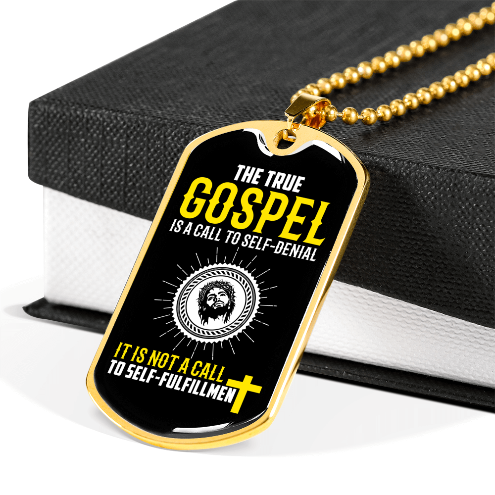 Gospel Call To Self Denial Necklace Stainless Steel or 18k Gold Dog Tag 24" Chain-Express Your Love Gifts