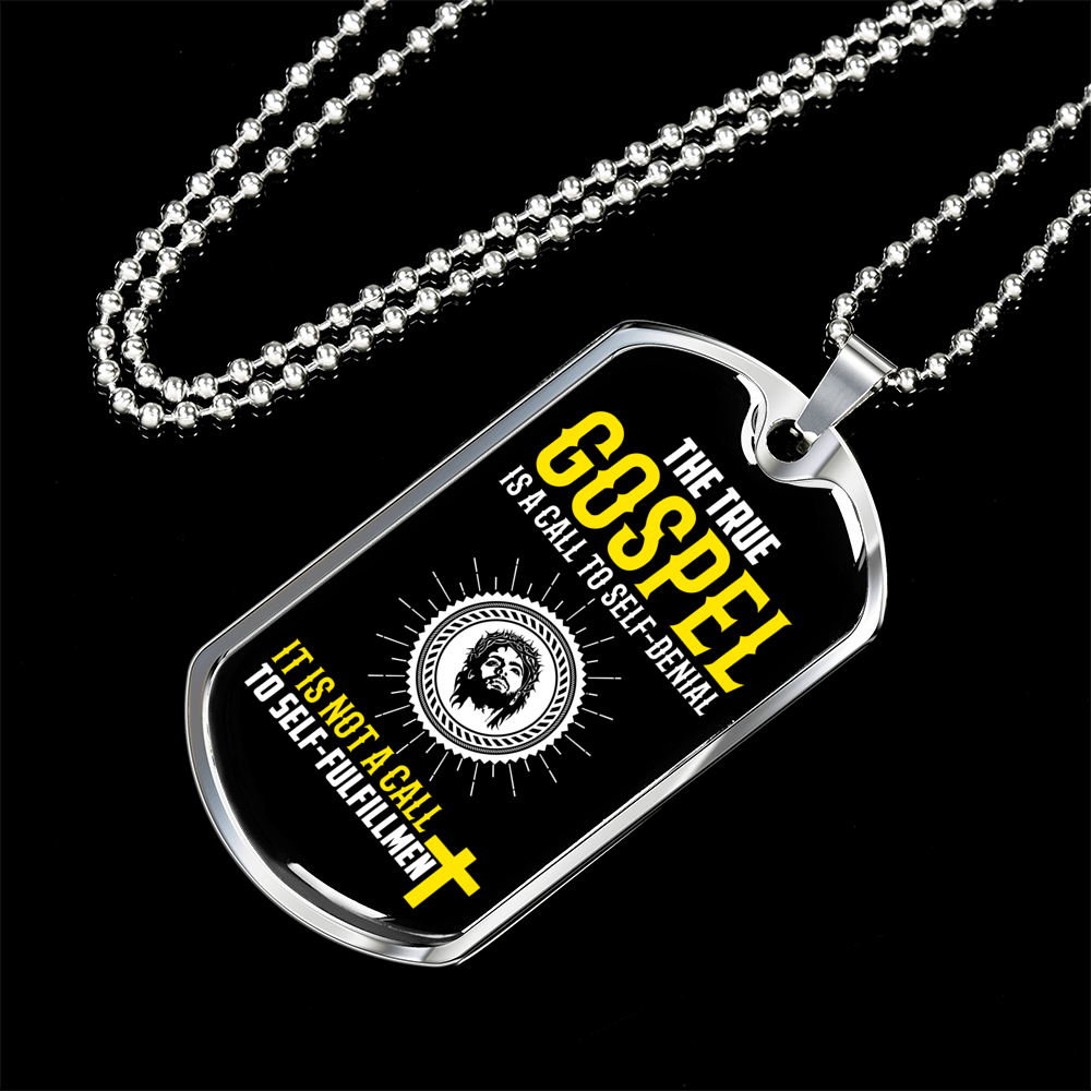 Gospel Call To Self Denial Necklace Stainless Steel or 18k Gold Dog Tag 24" Chain-Express Your Love Gifts