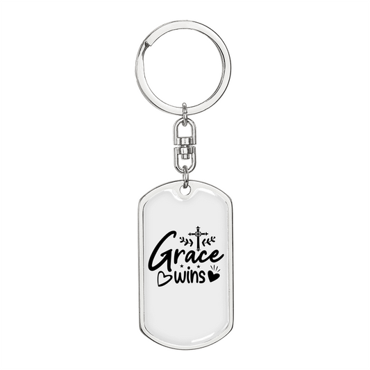 Grace Wins Cross Keychain Stainless Steel or 18k Gold Dog Tag Keyring-Express Your Love Gifts