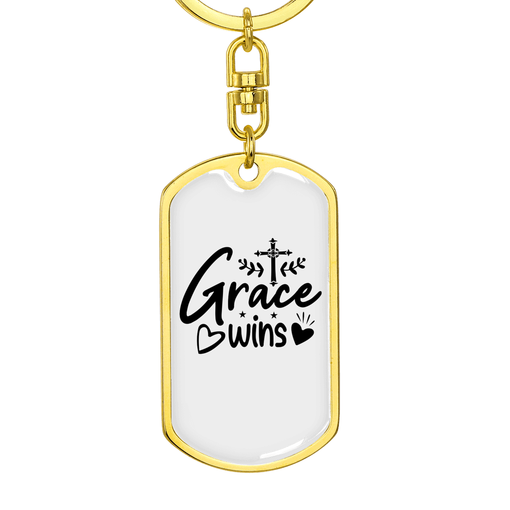 Grace Wins Cross Keychain Stainless Steel or 18k Gold Dog Tag Keyring-Express Your Love Gifts