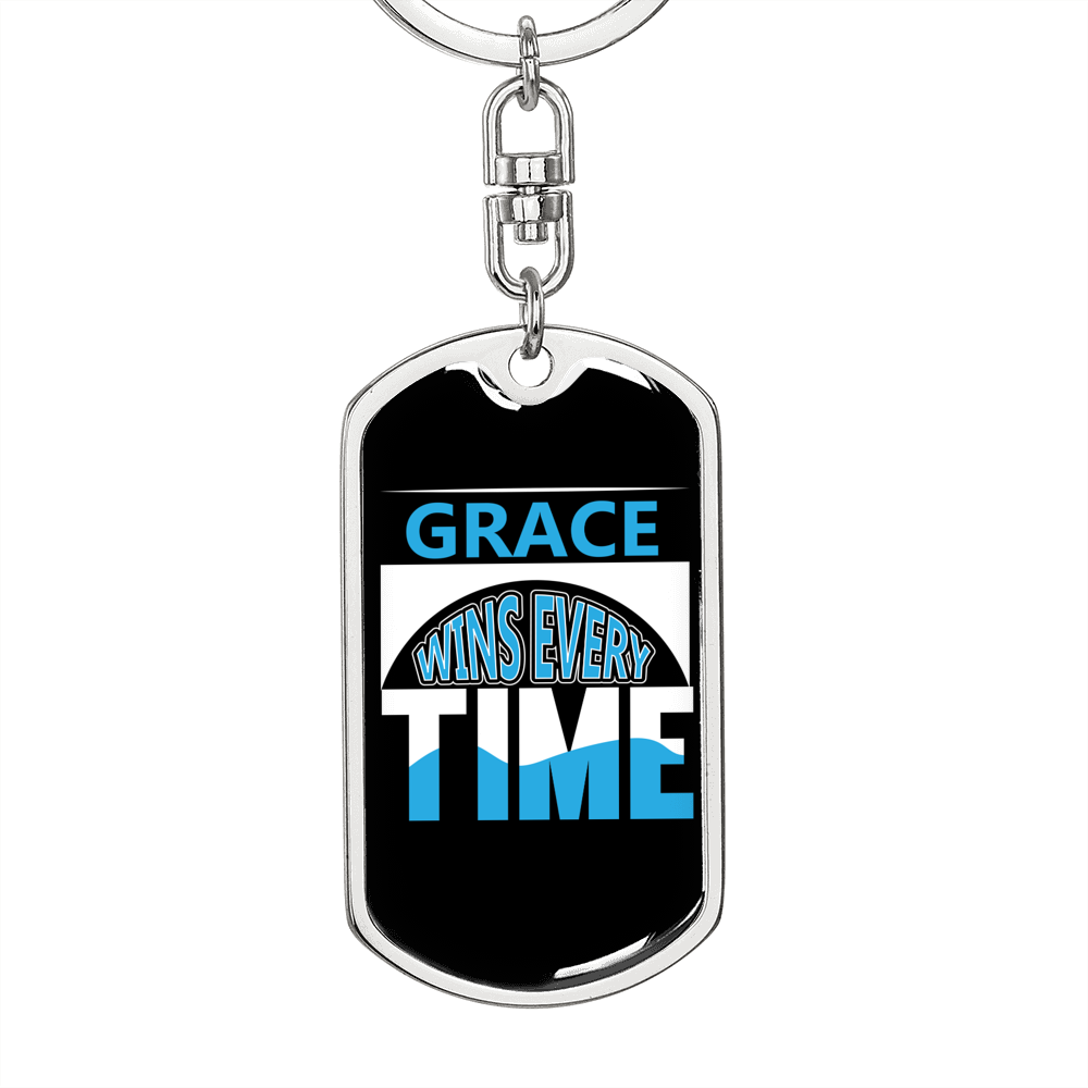 Grace Wins Every Time Keychain Stainless Steel or 18k Gold Dog Tag Keyring-Express Your Love Gifts