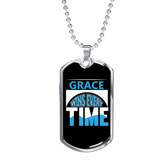 Grace Wins Every Time Necklace Stainless Steel or 18k Gold Dog Tag 24" Chain-Express Your Love Gifts