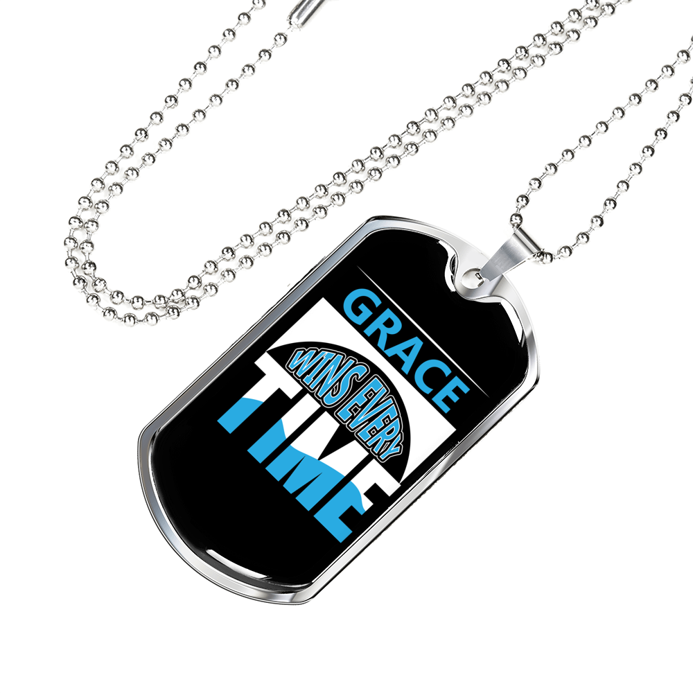 Grace Wins Every Time Necklace Stainless Steel or 18k Gold Dog Tag 24" Chain-Express Your Love Gifts