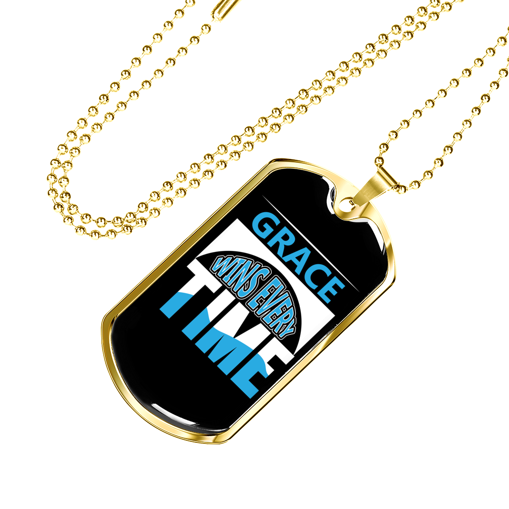 Grace Wins Every Time Necklace Stainless Steel or 18k Gold Dog Tag 24" Chain-Express Your Love Gifts