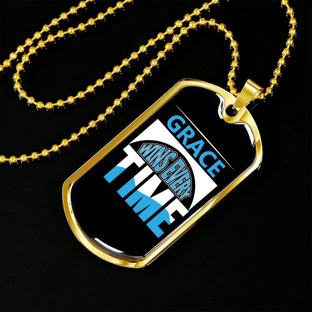 Grace Wins Every Time Necklace Stainless Steel or 18k Gold Dog Tag 24" Chain-Express Your Love Gifts