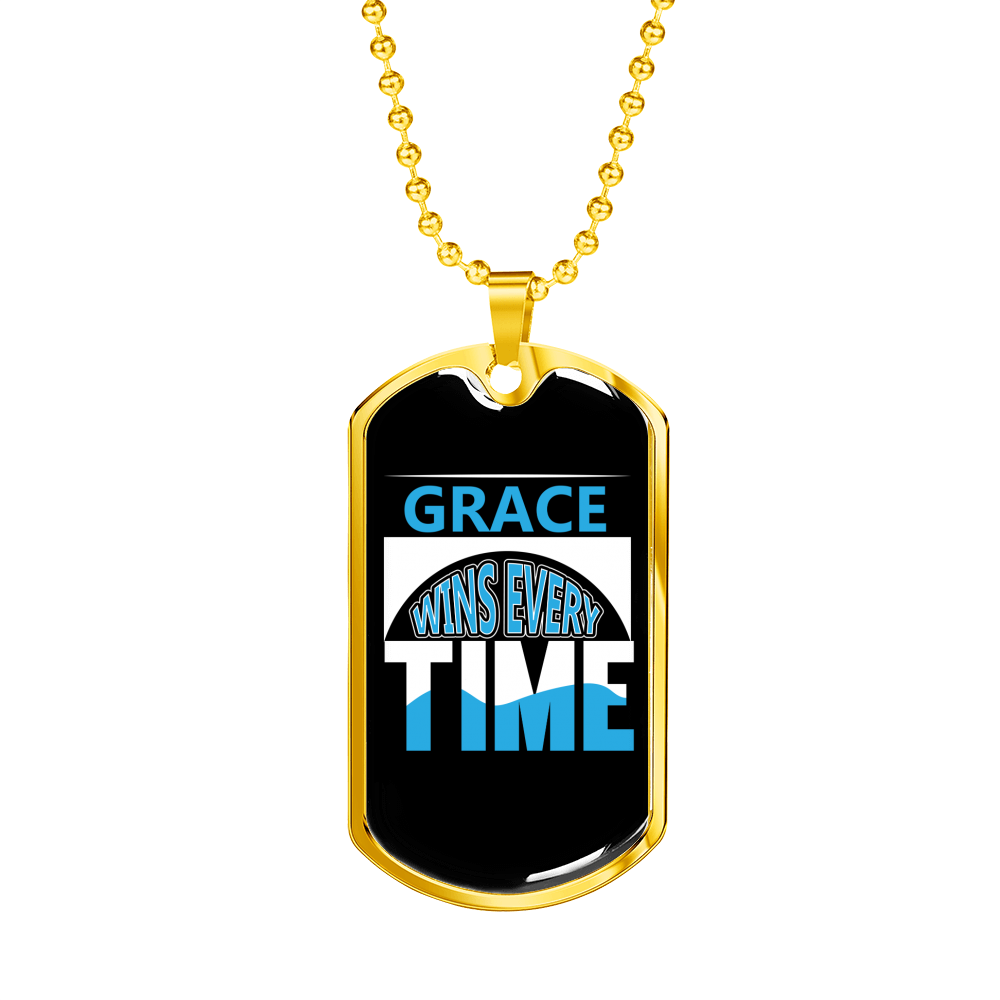 Grace Wins Every Time Necklace Stainless Steel or 18k Gold Dog Tag 24" Chain-Express Your Love Gifts