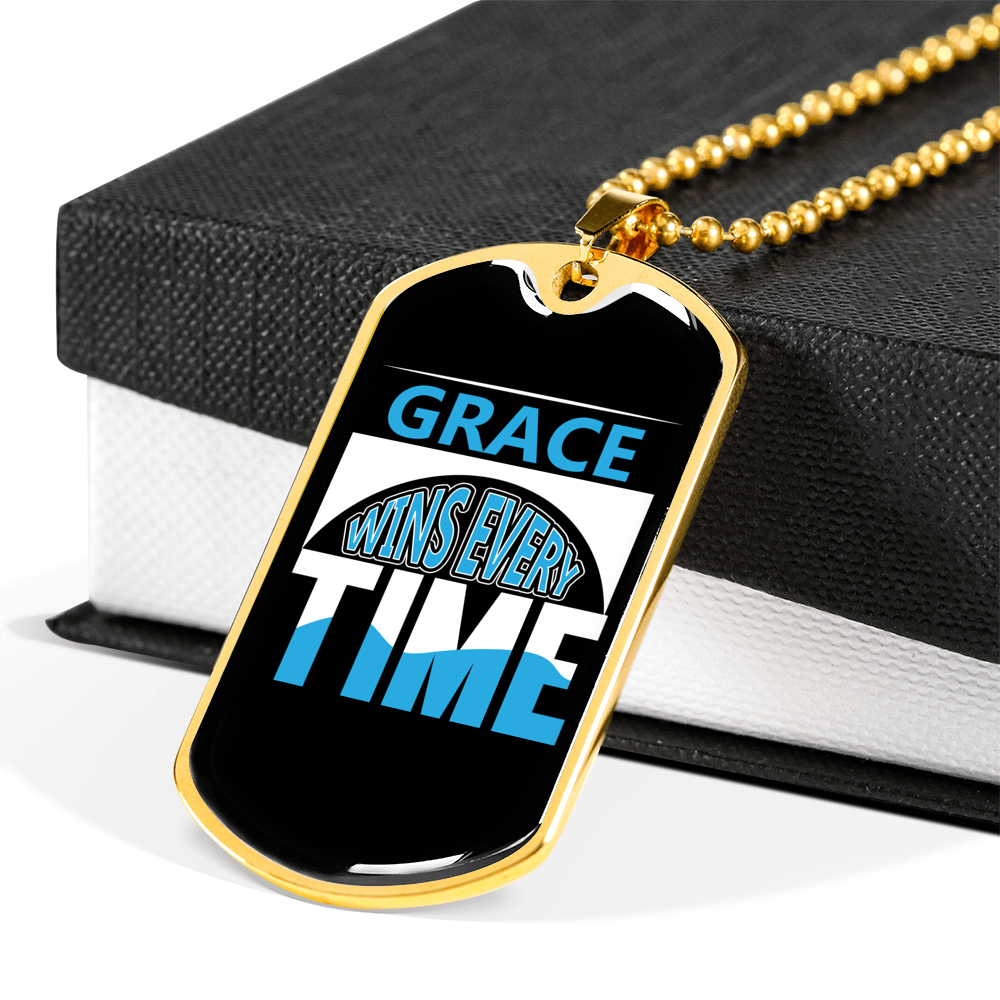 Grace Wins Every Time Necklace Stainless Steel or 18k Gold Dog Tag 24" Chain-Express Your Love Gifts