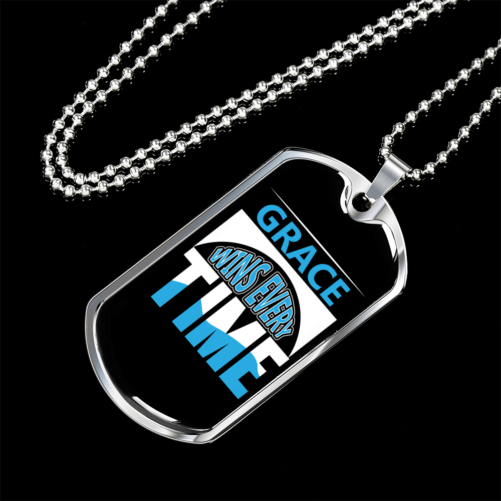 Grace Wins Every Time Necklace Stainless Steel or 18k Gold Dog Tag 24" Chain-Express Your Love Gifts