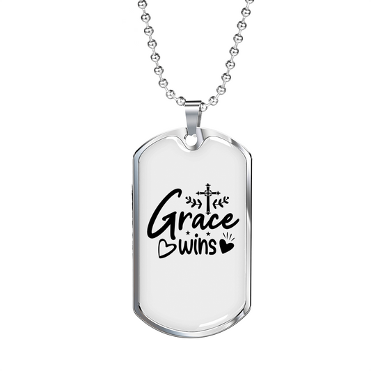 Grace Wins Heart Necklace Stainless Steel or 18k Gold Dog Tag 24" Chain-Express Your Love Gifts