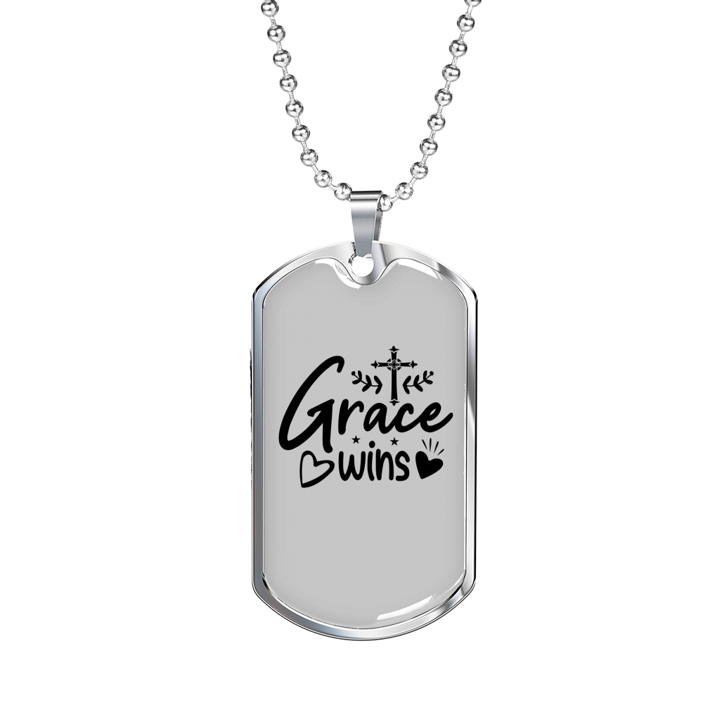 Grace Wins Necklace Stainless Steel or 18k Gold Dog Tag 24" Chain-Express Your Love Gifts
