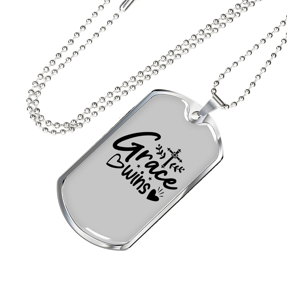 Grace Wins Necklace Stainless Steel or 18k Gold Dog Tag 24" Chain-Express Your Love Gifts