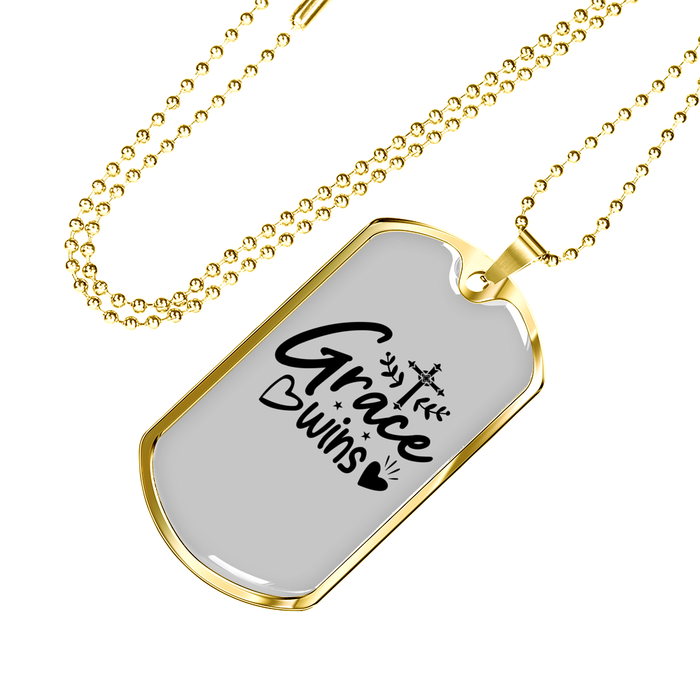 Grace Wins Necklace Stainless Steel or 18k Gold Dog Tag 24" Chain-Express Your Love Gifts