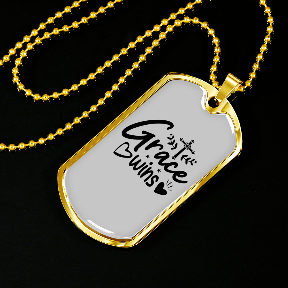 Grace Wins Necklace Stainless Steel or 18k Gold Dog Tag 24" Chain-Express Your Love Gifts