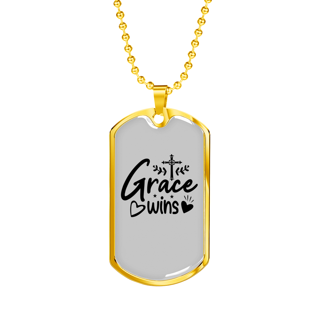 Grace Wins Necklace Stainless Steel or 18k Gold Dog Tag 24" Chain-Express Your Love Gifts