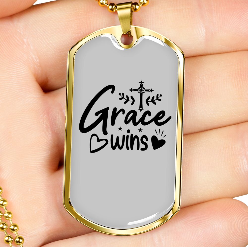 Grace Wins Necklace Stainless Steel or 18k Gold Dog Tag 24" Chain-Express Your Love Gifts