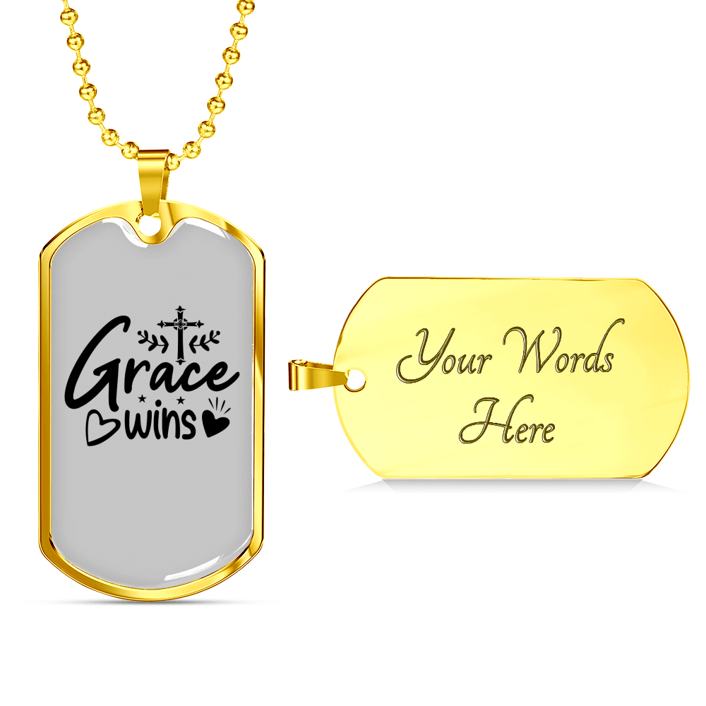 Grace Wins Necklace Stainless Steel or 18k Gold Dog Tag 24" Chain-Express Your Love Gifts