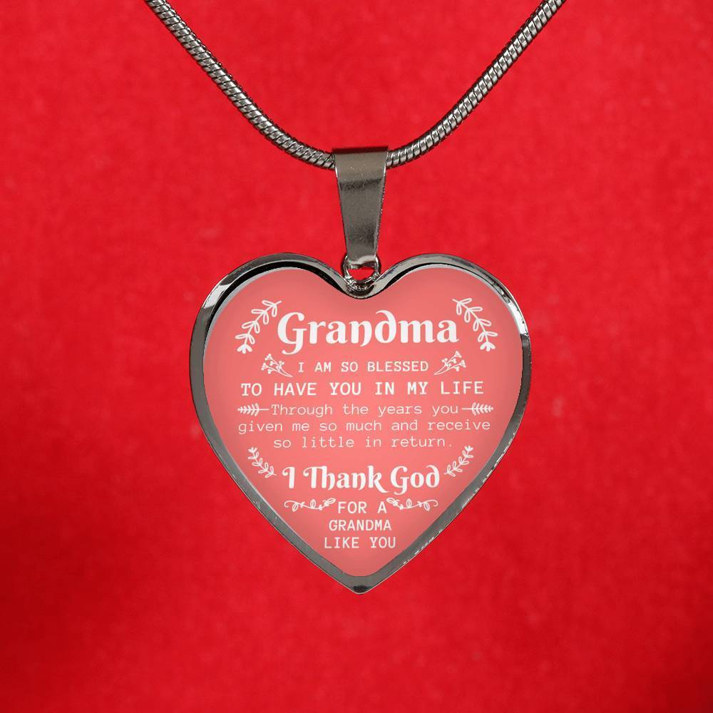 Grandma I Am So Blessed Necklace Stainless Steel or 18k Gold Heart Pendant 18-22" - Express Your Love Gifts