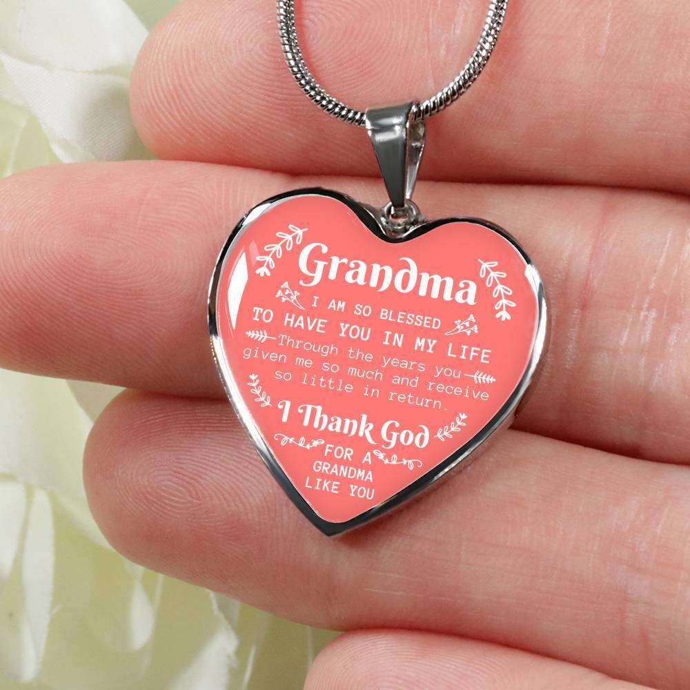 Grandma I Am So Blessed Necklace Stainless Steel or 18k Gold Heart Pendant 18-22" - Express Your Love Gifts