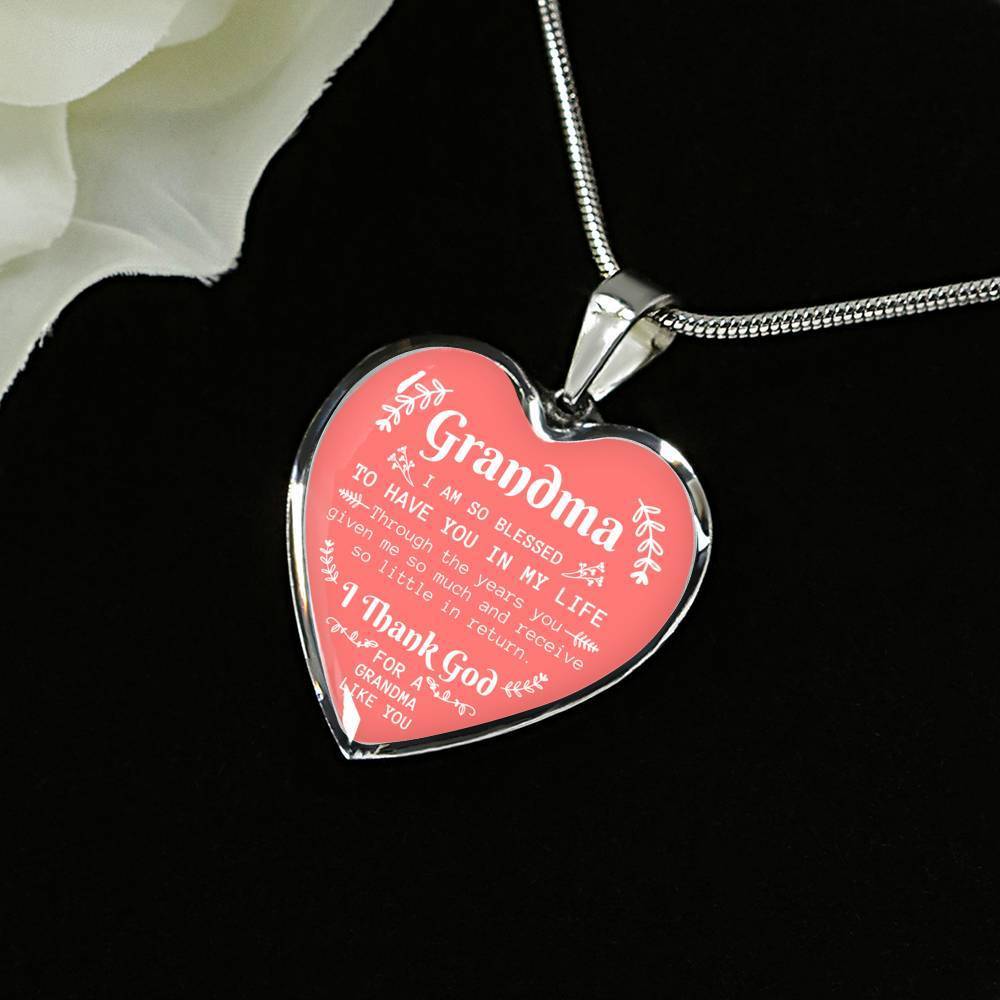 Grandma I Am So Blessed Necklace Stainless Steel or 18k Gold Heart Pendant 18-22" - Express Your Love Gifts