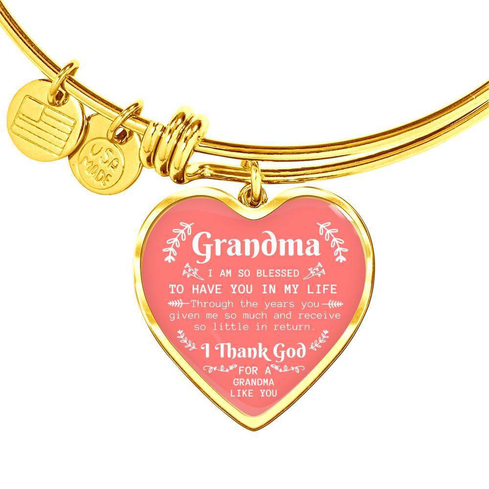 Grandma I Am So Blessed Stainless Steel or 18k Gold Heart Bangle Bracelet - Express Your Love Gifts