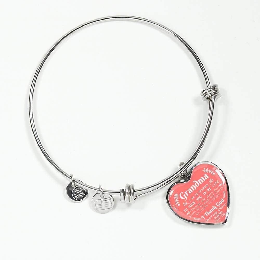 Grandma I Am So Blessed Stainless Steel or 18k Gold Heart Bangle Bracelet - Express Your Love Gifts